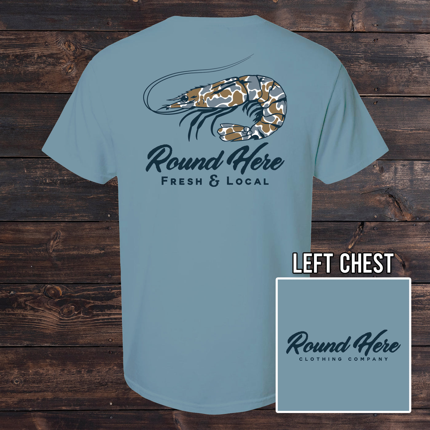 'Round Here Clothing Blue Camo Shrimp