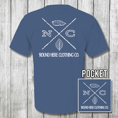 'Round Here Clothing X-Mark NC Tobacco & Sweet Potato Pocket Tee China Blue